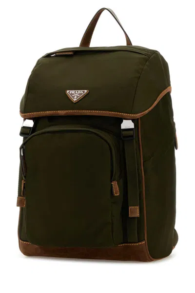 Prada Nylon Backpack With Adjustable Shoulder Straps In Green