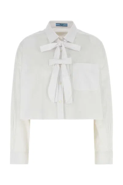 Prada Bow-detail Cropped Shirt In Multi