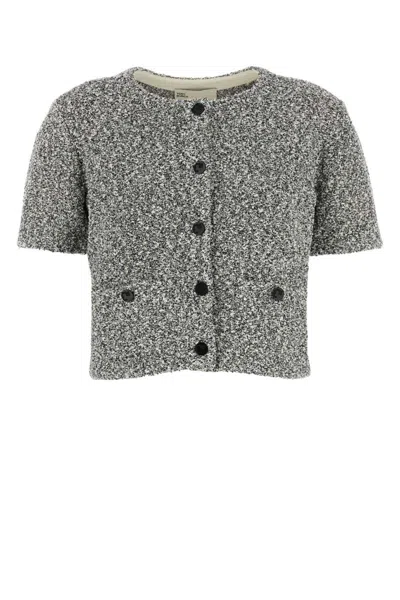Tory Burch Two-tone Stretch Tweed Cardigan In Gray