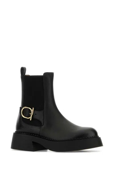 Ferragamo Tia Buckled Leather Ankle Boots In Black