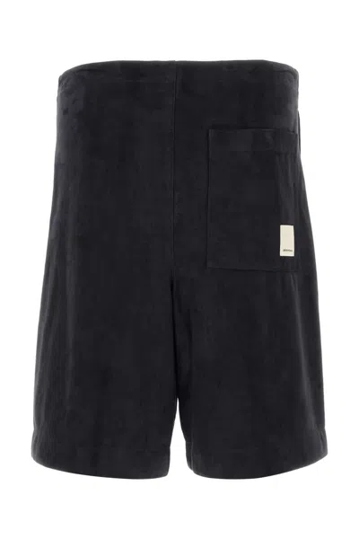 Emporio Armani Dark Blue Suede Bermuda Shorts In Black