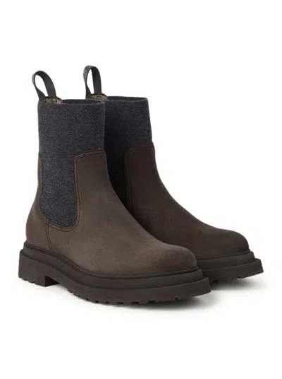 Brunello Cucinelli Women Suede Boot With Mesh Insert