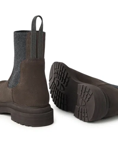 Brunello Cucinelli Women Suede Boot With Mesh Insert