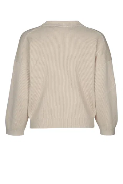 Brunello Cucinelli Cotton Sweater Dropped Shoulders Long Sleeves In Neutral