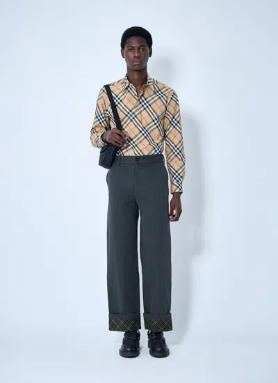 Burberry Men Beige Shirt With Classic Collar And All-over Check Motif In Cotton Man In Multi