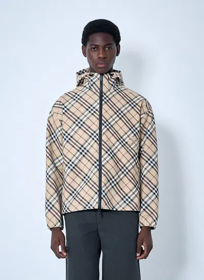 Burberry Men Check Zip-up Hooded Jacket In Multi