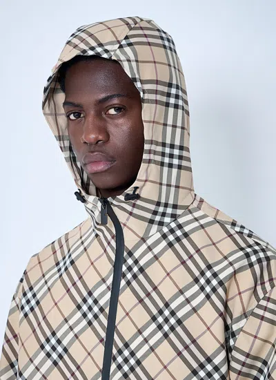 Burberry Men Check Zip-up Hooded Jacket In Multi