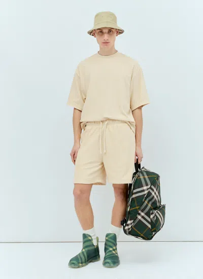 Burberry Solid Color Shorts With Equestrian Knight Print In White