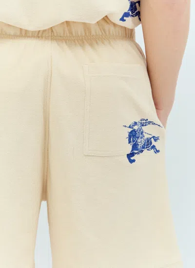 Burberry Solid Color Shorts With Equestrian Knight Print In White