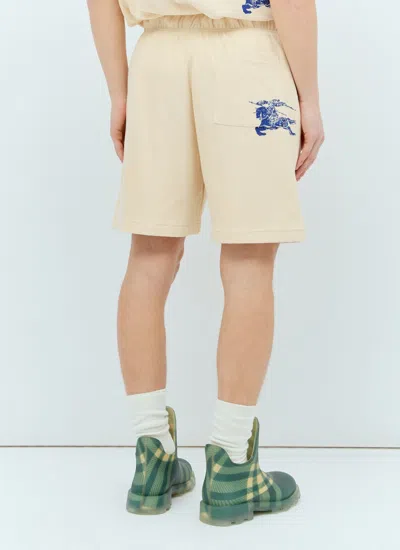 Burberry Solid Color Shorts With Equestrian Knight Print In White