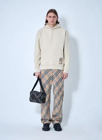 Burberry Men Logo Patch Hooded Sweatshirt In Neutral