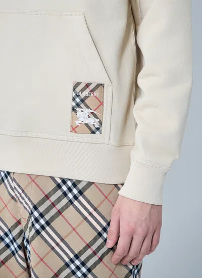 Burberry Men Logo Patch Hooded Sweatshirt In Neutral