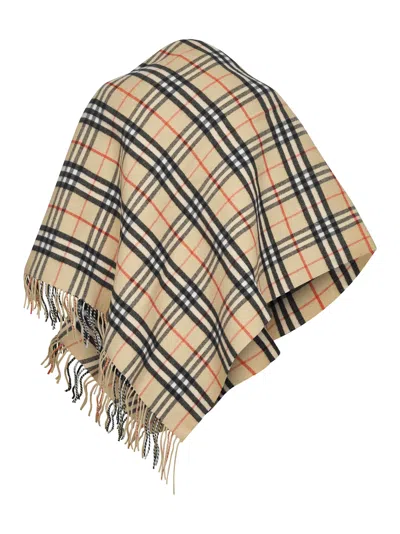 Burberry Women Beige Check Wool And Cashmere Cape In Multi