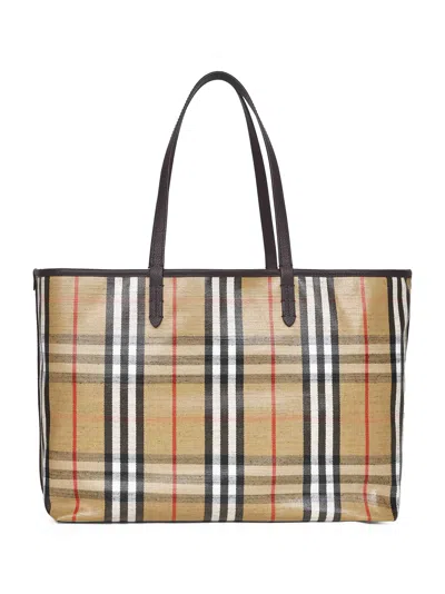Burberry Womens Highlands Medium Cotton-blend Tote Bag Sand In Multi