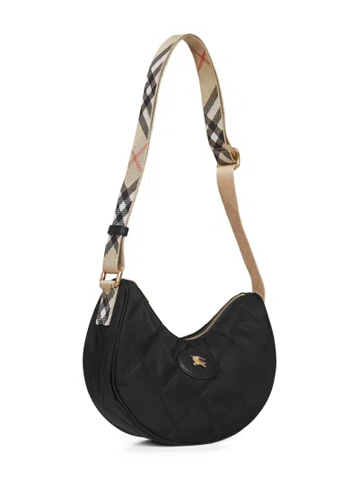 Burberry Curved Quilted Black Handbag With Gold-tone Hardware In Gray