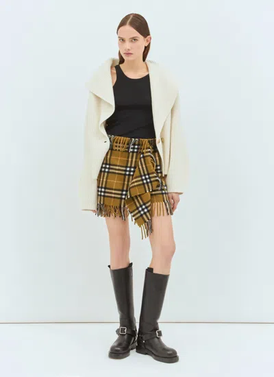 Burberry Wool And Cashmere Check Scarf Style Skirt In Brown
