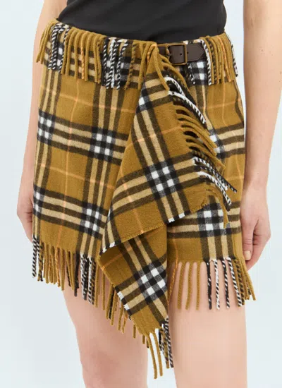 Burberry Wool And Cashmere Check Scarf Style Skirt In Brown