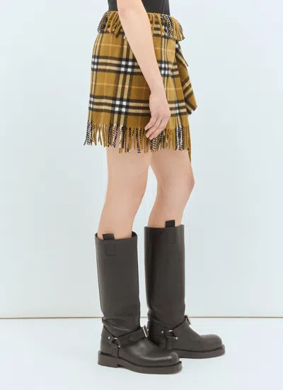 Burberry Wool And Cashmere Check Scarf Style Skirt In Brown