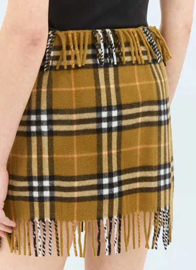 Burberry Wool And Cashmere Check Scarf Style Skirt In Brown