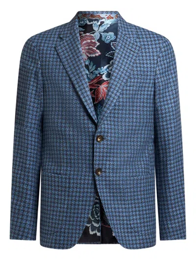 Etro Houndstooth Single-breasted Jacket In Blue
