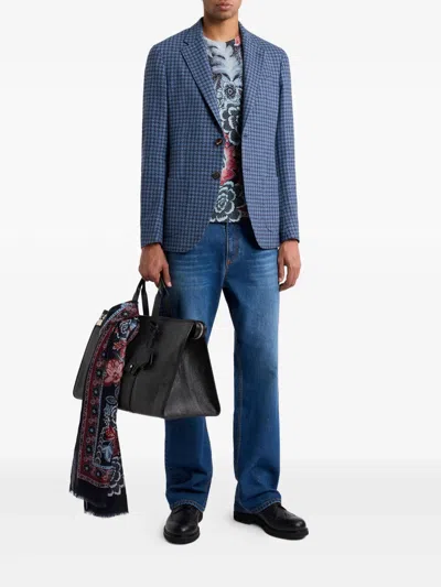 Etro Houndstooth Single-breasted Jacket In Blue
