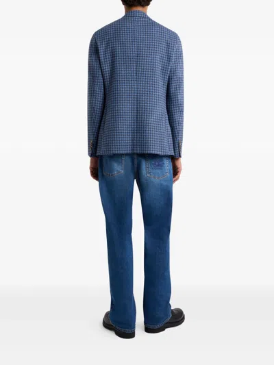 Etro Houndstooth Single-breasted Jacket In Blue