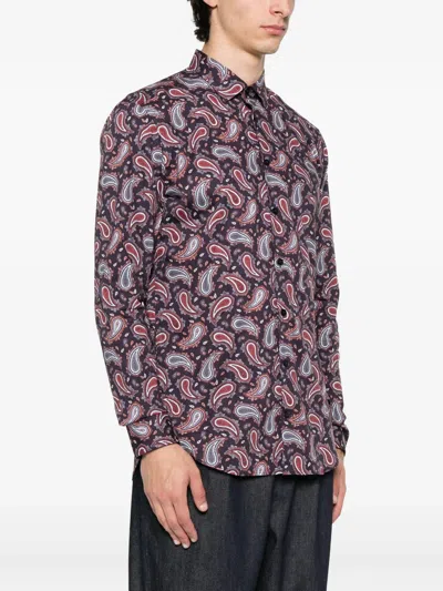 Etro Cotton Shirt With Paisley Print In Purple