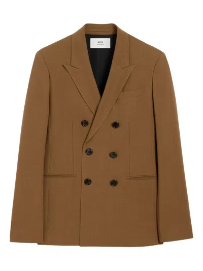 Ami Alexandre Mattiussi Brown Wool Double Breasted Jacket Brown In Brown