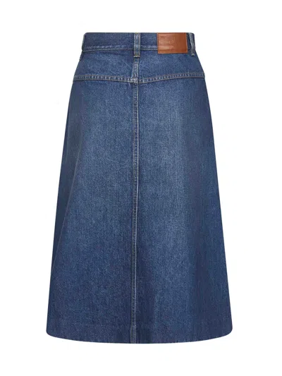 Chloé Women Blue Denim Knee Length Skirt In Blue