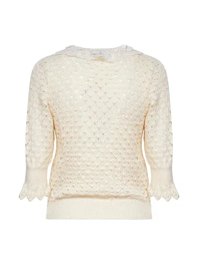 Chloé Women Ivory Knit Polo Shirt With Lace Collar In Neutral