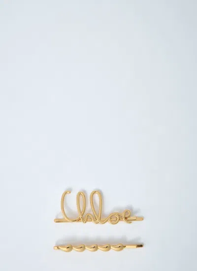 Chloé Chloe Women Gold Metal Chloe Iconic Hair Clips In Metallic