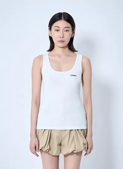 Chloé Embroidered Ribbed Cotton Tank