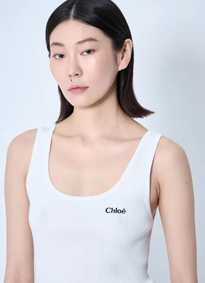 Chloé Embroidered Ribbed Cotton Tank