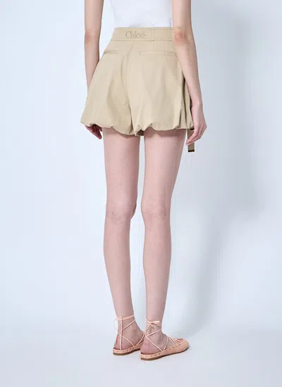 Chloé Balloon Cotton Shorts With Lateral Adjustable Straps In Neutral