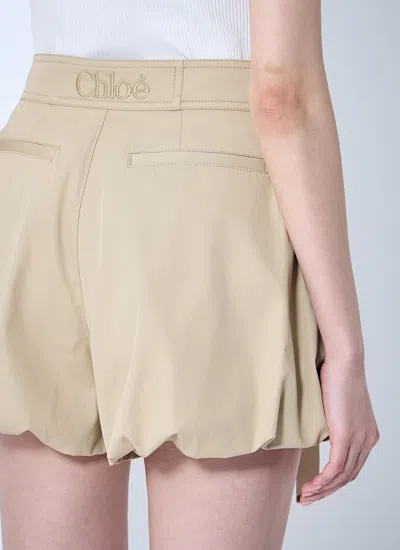 Chloé Balloon Cotton Shorts With Lateral Adjustable Straps In Neutral