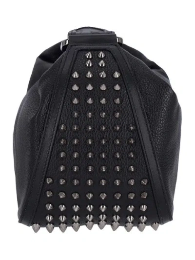 Christian Louboutin Funky Empire Spike Dopp Leather Top Handle Pouch In Black