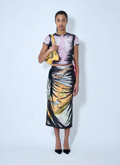 Diesel Printed Pattern Midi Skirt With Asymmetric Hem In Black