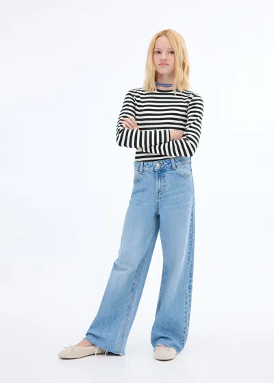 Mango Striped Cotton T-shirt Navy In Blue
