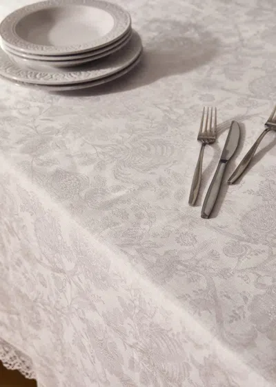 Mango Home Linen-jacquard Floral Lace Tablecloth For 6 To 8 Diners Off White