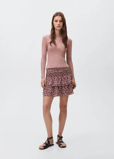 Mango Teen Long-sleeved Knitted T-shirt Pale Pink In Pink