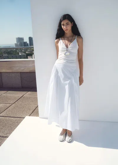 Mango Gathered Cotton Midi Skirt White