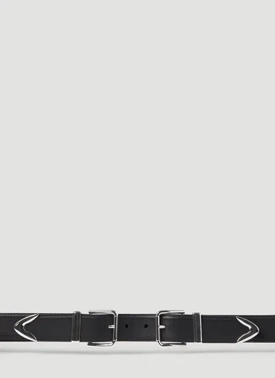 Dolce & Gabbana Men Double Buckle Leather Belt In Black