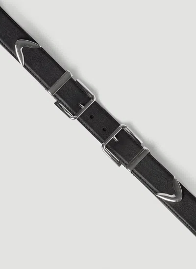 Dolce & Gabbana Men Double Buckle Leather Belt In Black