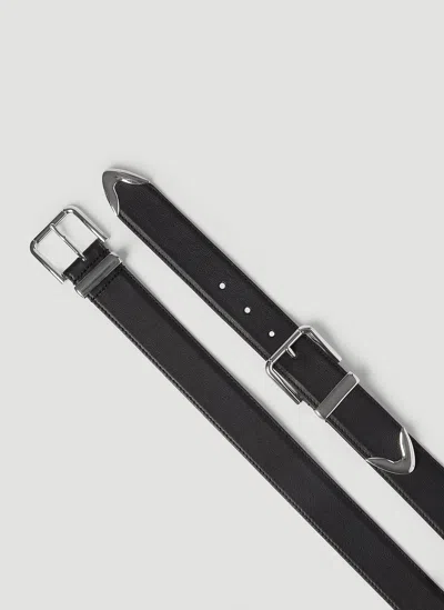 Dolce & Gabbana Men Double Buckle Leather Belt In Black