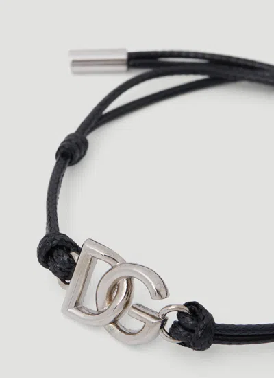 Dolce & Gabbana Men Monogram Plaque Cord Bracelet In Black