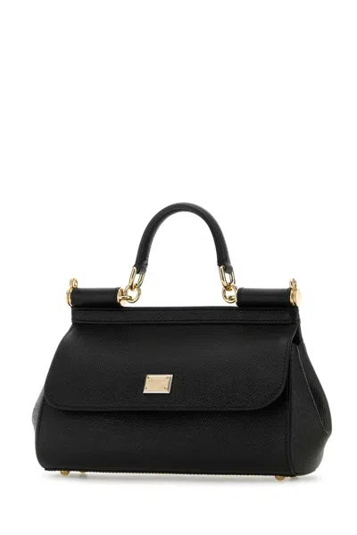Dolce & Gabbana Sicily Medium Leather Handbag In Black