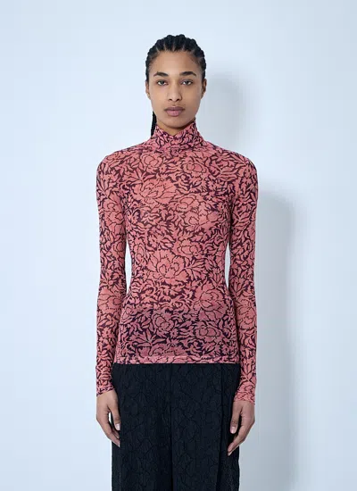 Dries Van Noten Stretch Tulle Turtleneck Knitwear Multicolor In Pink