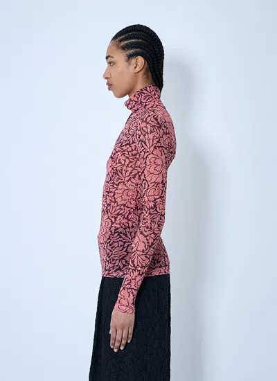 Dries Van Noten Stretch Tulle Turtleneck Knitwear Multicolor In Pink