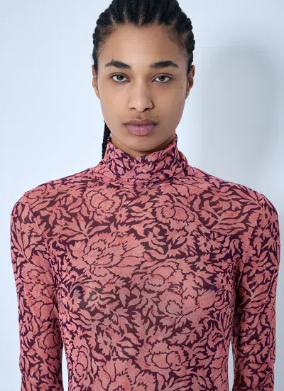 Dries Van Noten Stretch Tulle Turtleneck Knitwear Multicolor In Pink