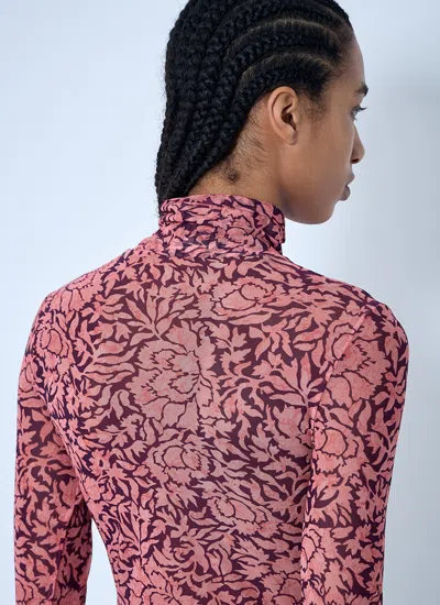 Dries Van Noten Stretch Tulle Turtleneck Knitwear Multicolor In Pink
